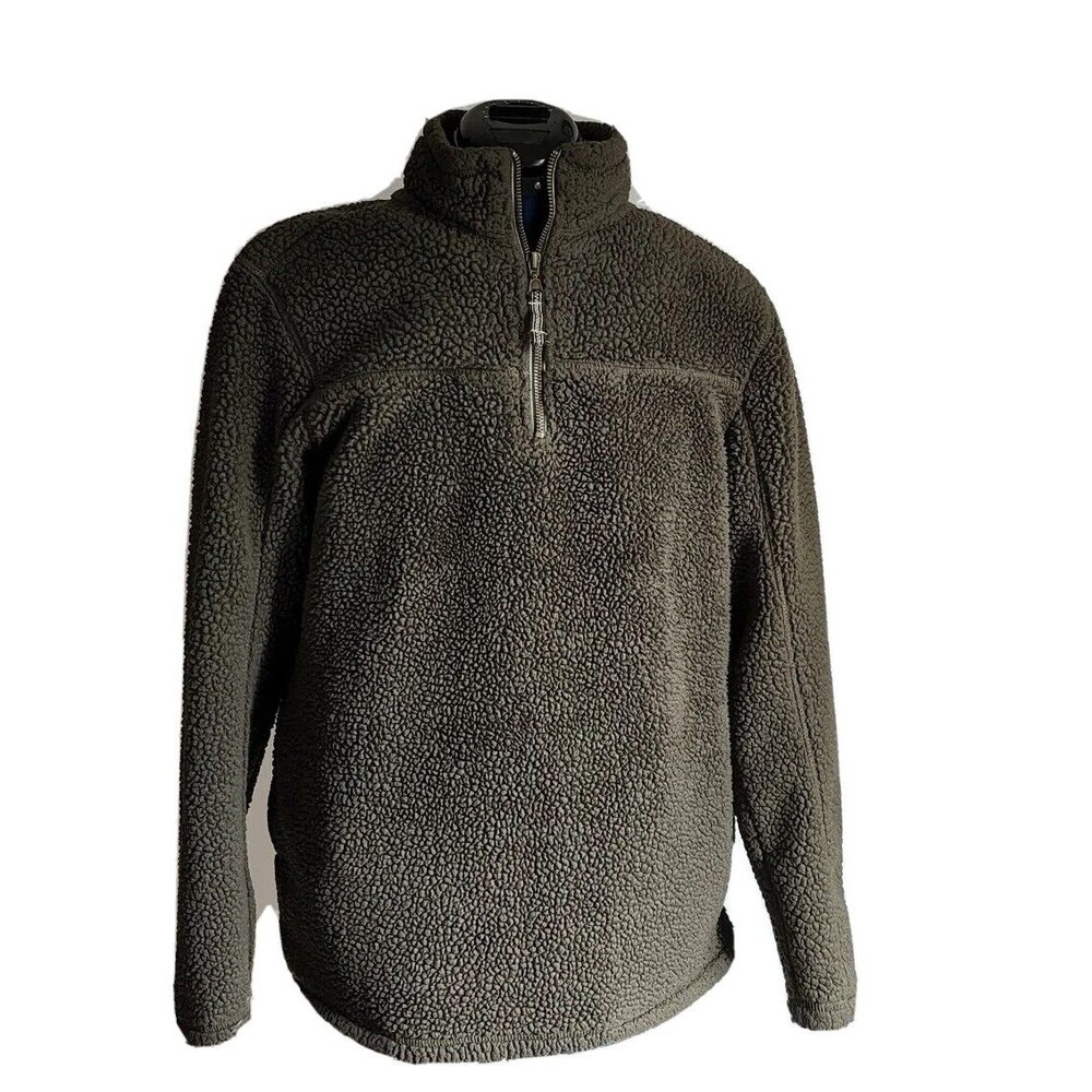Men's Hiking Alpine Sherpa Olive Green 1/4 zip Outdoor Sweater Size S